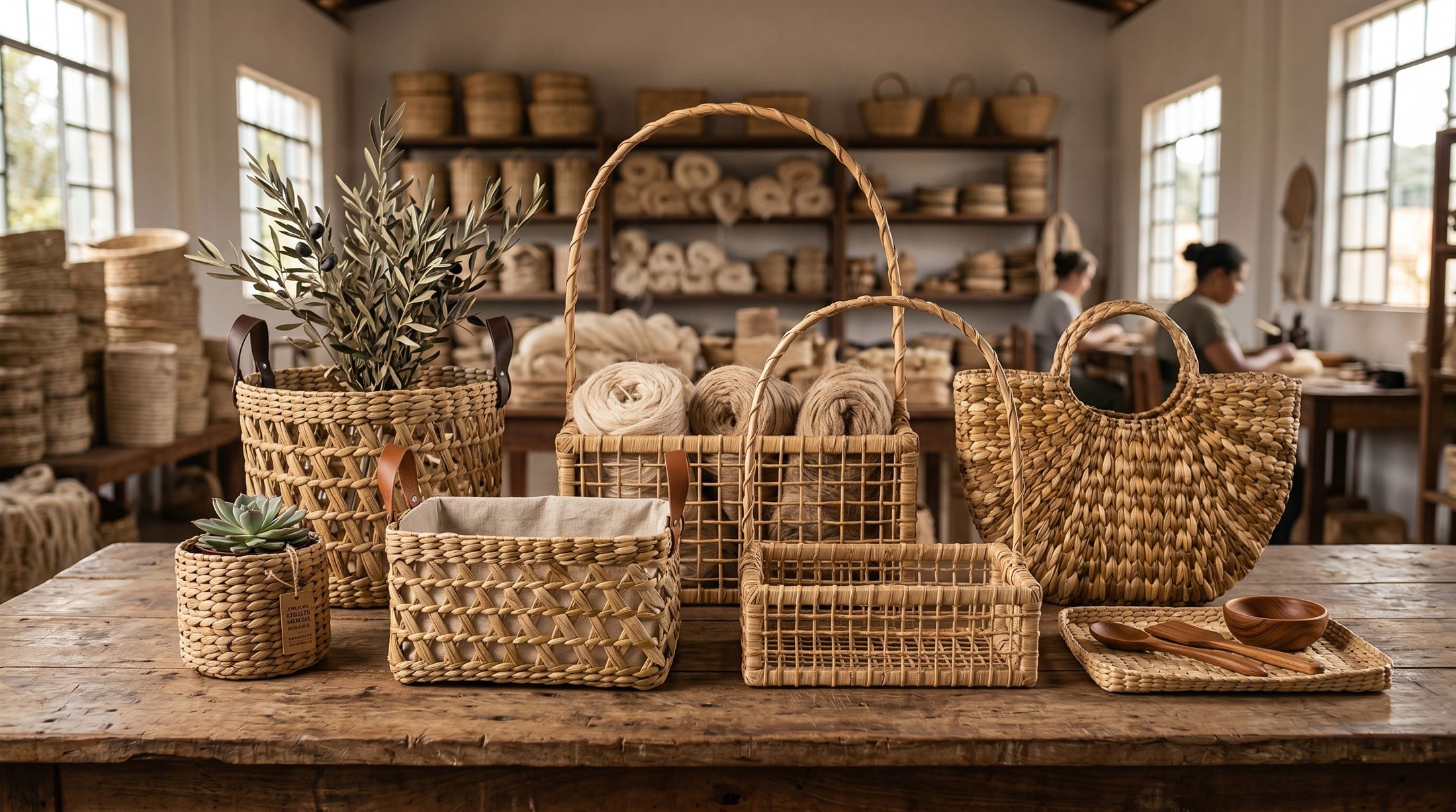 Produtos artesanais em palha e bambu da Bellas Artes no ateli&ecirc; em Baependi
